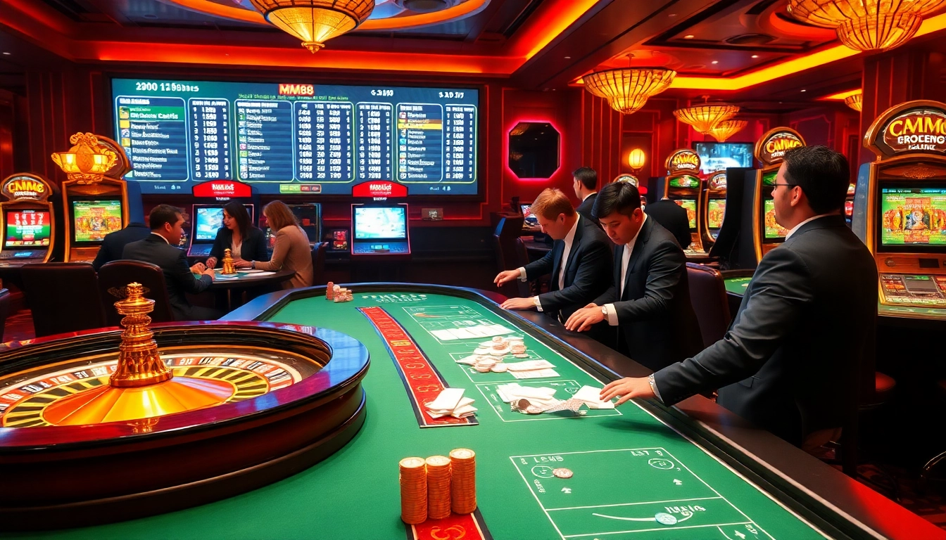 Players enjoying the thrill of casino games at Nhà Cái mm88, featuring vibrant tables and immersive gameplay.