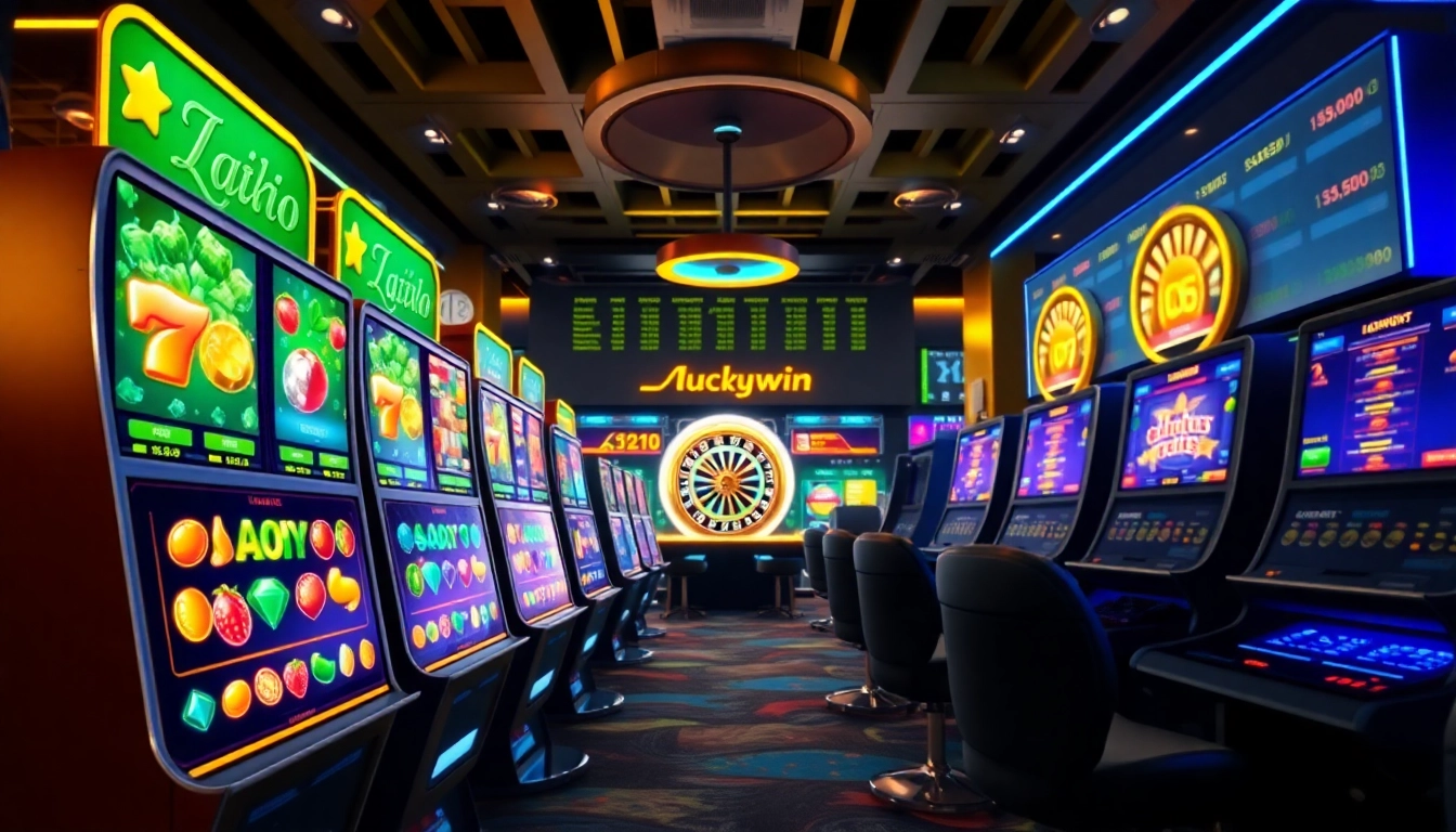 Luckywin online casino interface showcasing vibrant slot machines and roulette, evoking excitement and luck.