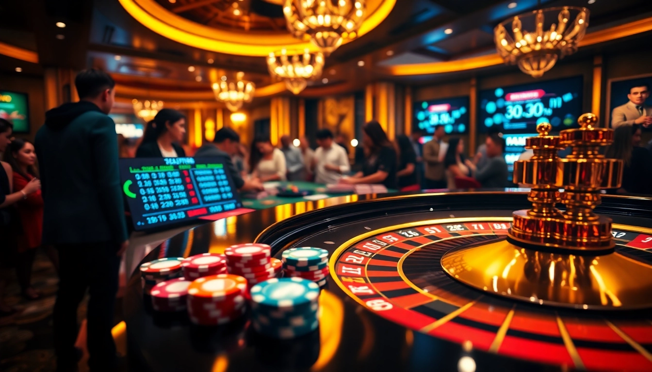 Players enjoying high-stakes games at GG88's luxurious casino tables.