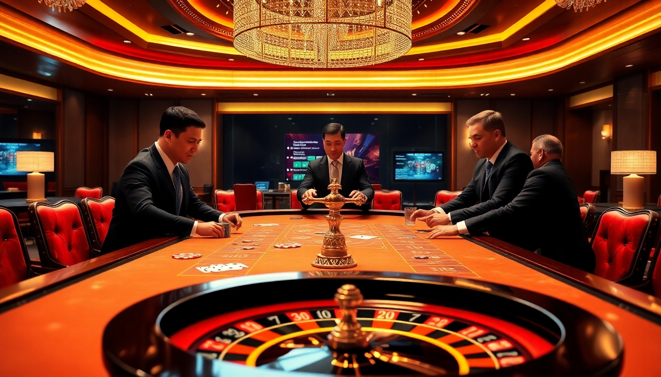 Engaging poker game at https://sunwin99.co/ with vibrant casino elements and professional croupiers.