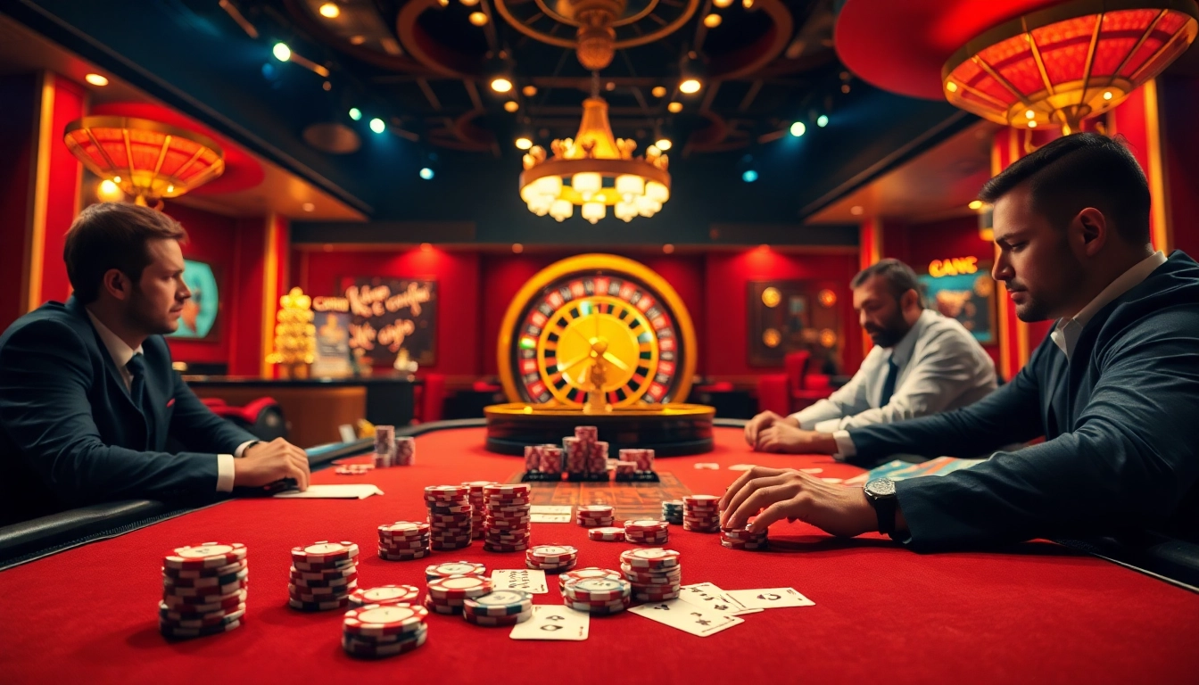 Players enjoying a vibrant poker game at 222bd Casino with exciting chips and cards.
