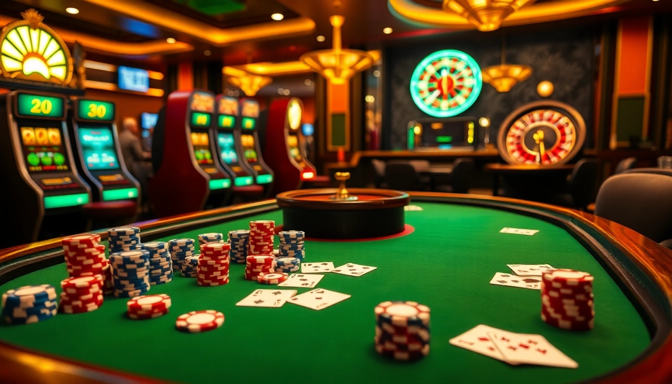 High-stakes gambling scene showcasing KK55 poker chips and cards on an elegant casino table.
