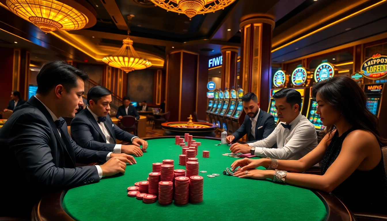 A thrilling poker game hosted by Tập đoàn truyền thông TPJ in a luxurious casino atmosphere.