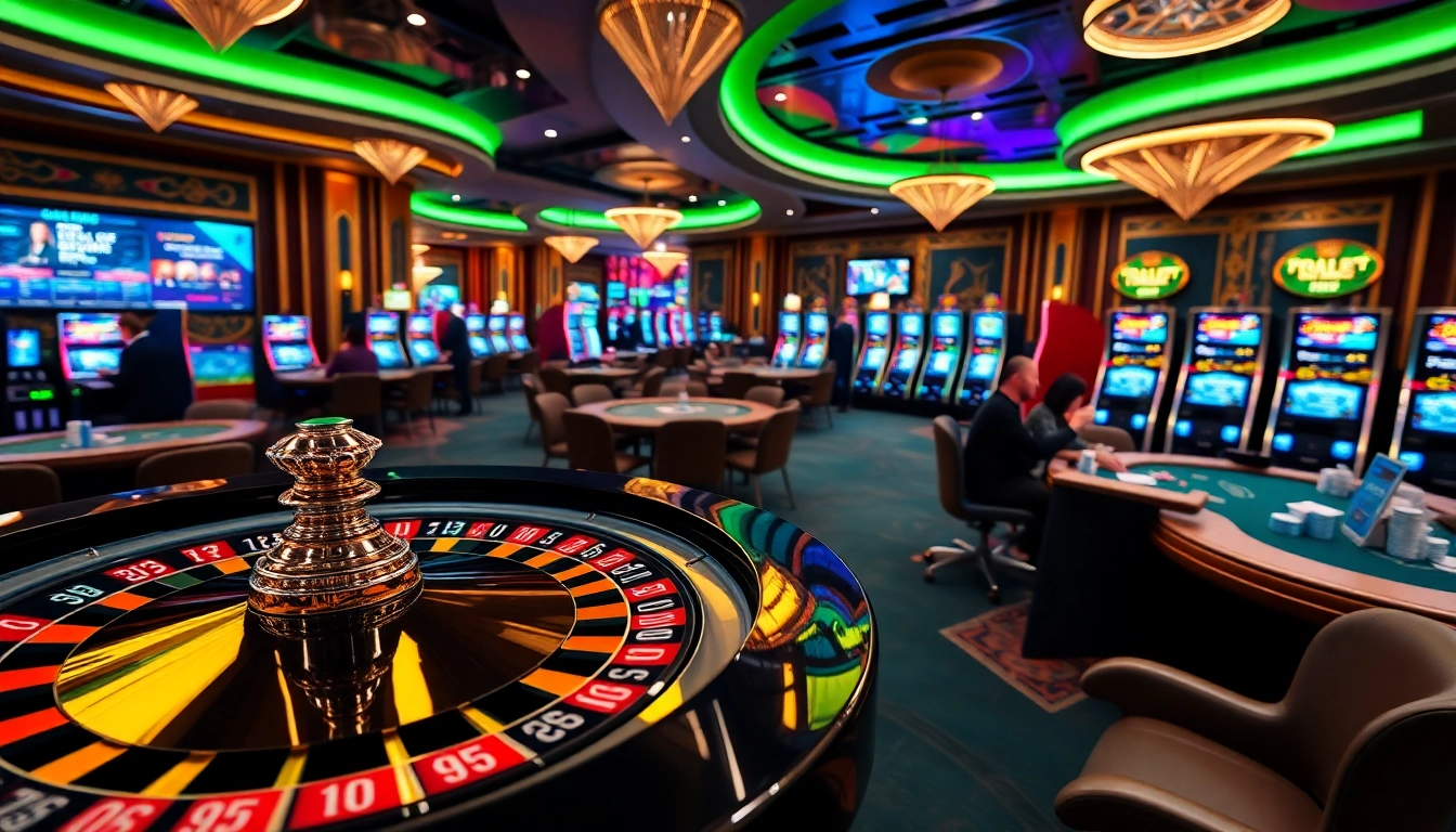 Enjoy immersive gaming at GG88 with roulette and poker tables in a vibrant casino atmosphere.