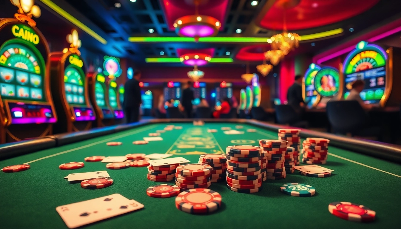 Exciting gambling action at S8 casino with poker chips and cards on the table.