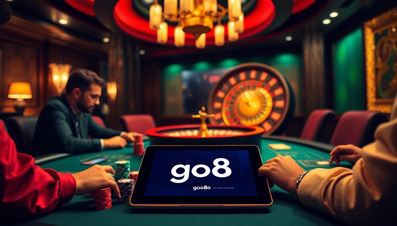 Engage in thrilling poker gameplay at a luxurious casino showcasing the go8 experience.