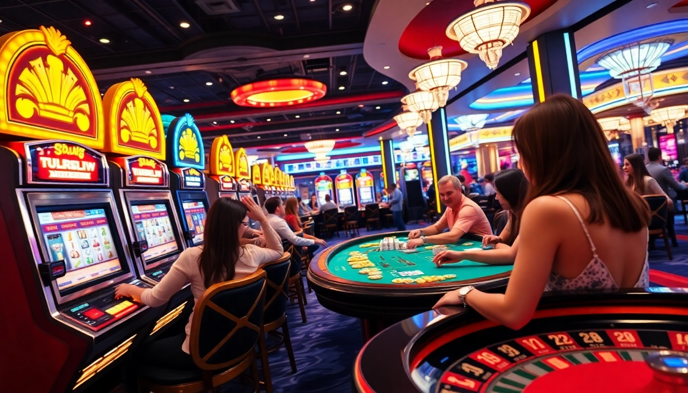 Experience the thrill of winning at luckywin casino with vibrant slot machines and engaged players.