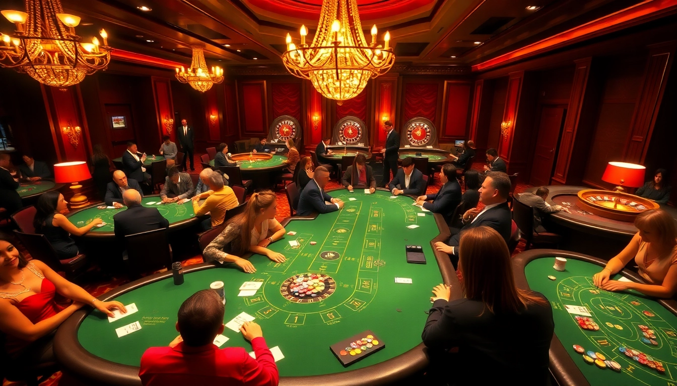 Nohu-themed casino action with players enjoying poker and roulette under elegant lighting.