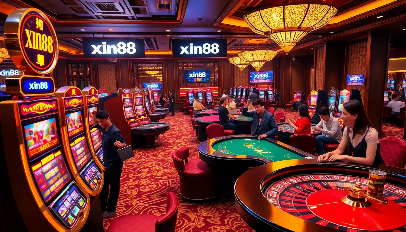 Players enjoying dynamic casino games at xin88, showcasing excitement and luxury in a vibrant atmosphere.