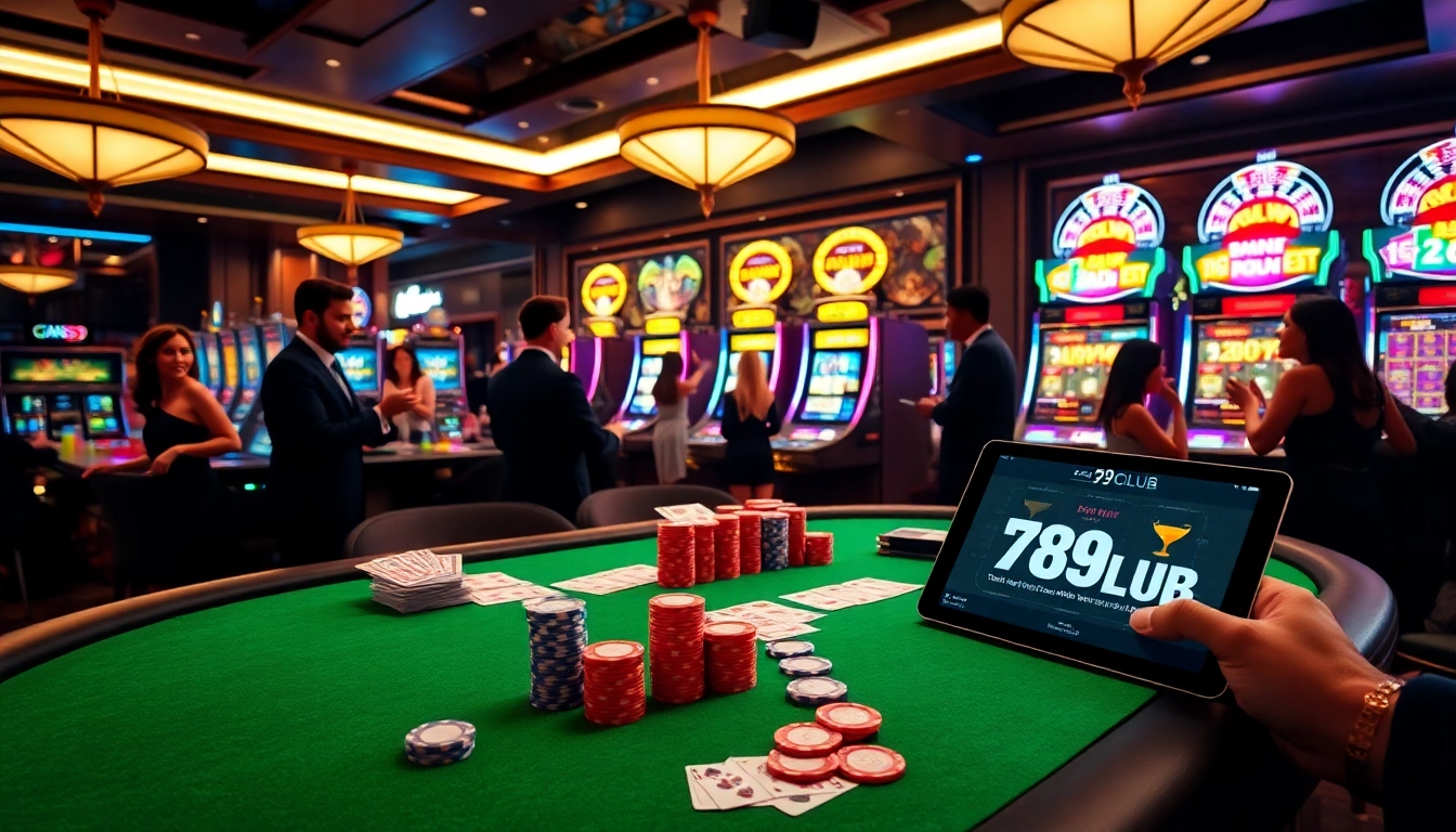 Engaging scene at the 789CLUB casino with players enjoying various games and vibrant atmosphere.