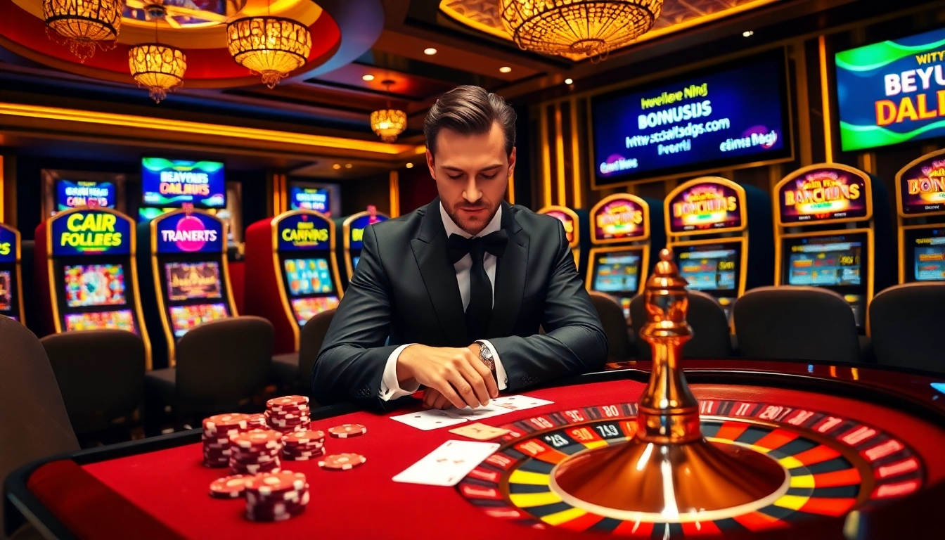 Engaging gambler at a table strategizing bets at https://cair33bdg.com/ amidst vibrant casino atmosphere.