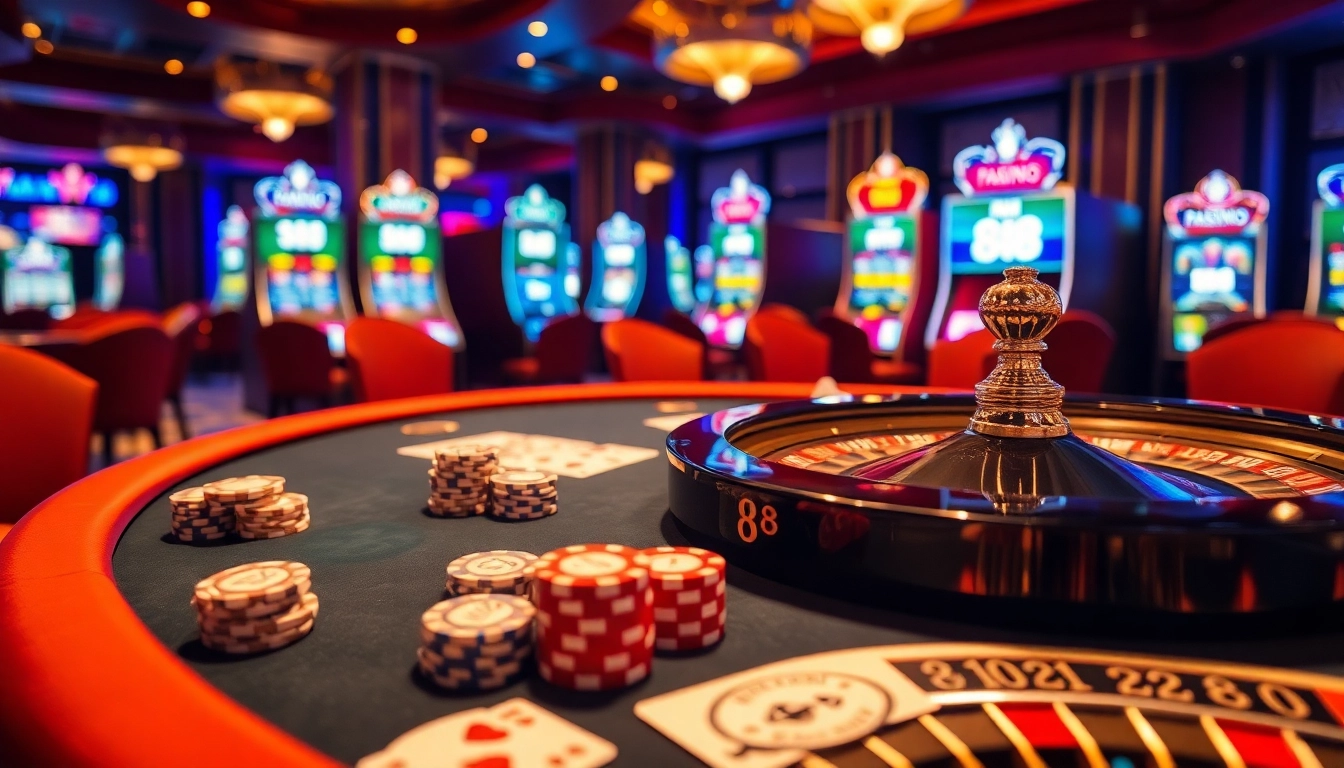 Experience the thrill of MM 88 with poker chips and playing cards in a vibrant casino.