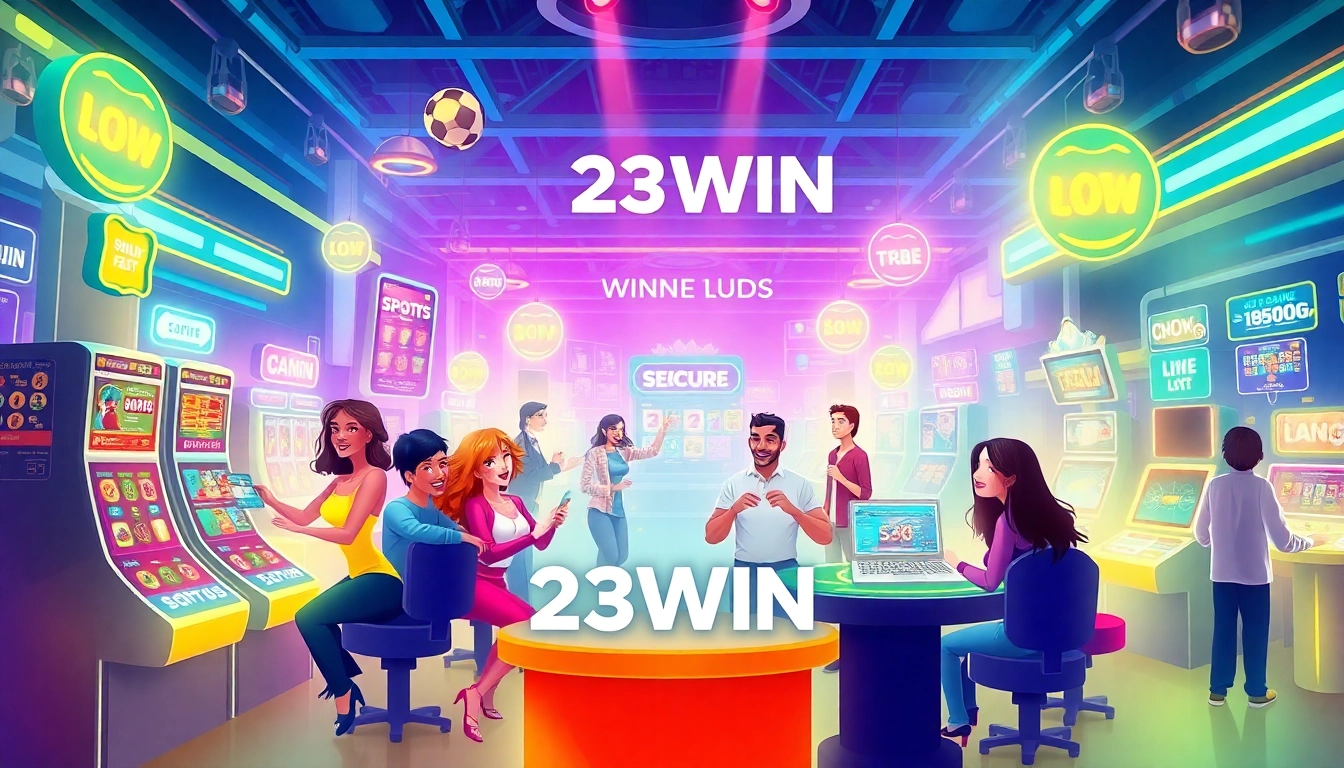 Exciting gaming scene at 23WIN casino showcasing diverse players enjoying secure betting experiences.