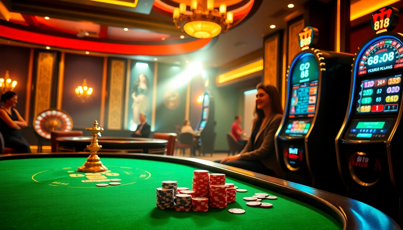 Engaging gamblers at 'go 88' with thrilling action at a luxurious poker table.