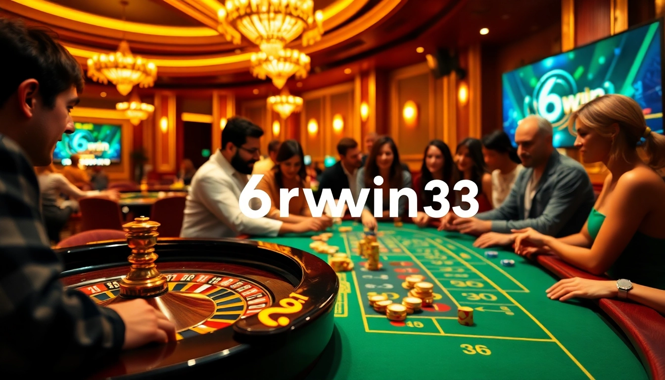 Players enjoying a thrilling game at the casino table, showcasing https://6rwin33.com/ in a vibrant atmosphere.