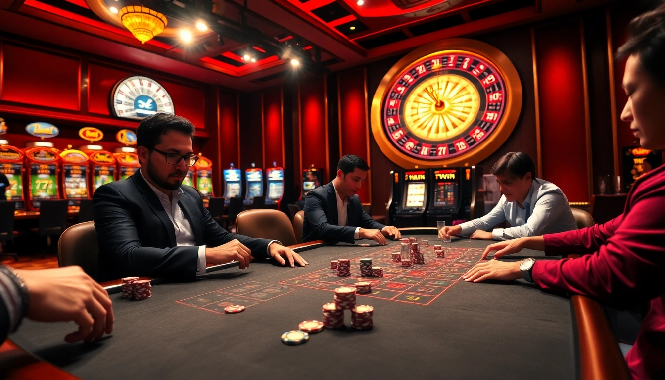 Engaged players at a luxurious poker table, showcasing the excitement of 79win's casino experience.