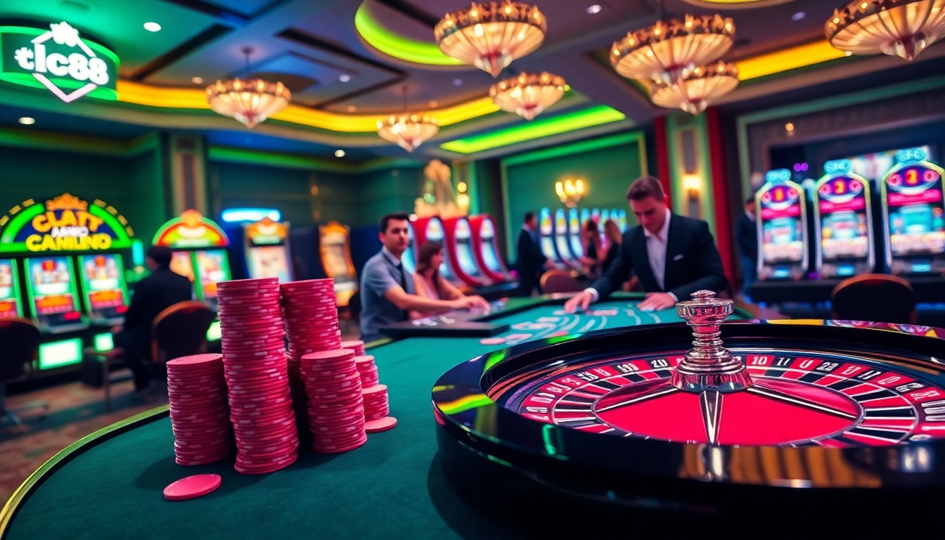Experience the excitement of lc88 at a bustling casino, with roulette, poker, and vibrant slot machines.
