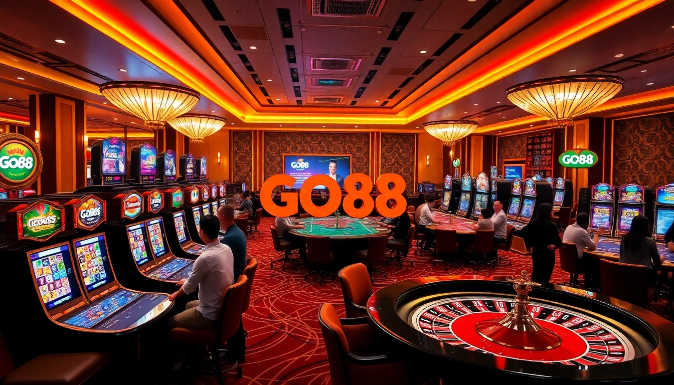 Experience thrilling gameplay at GO88 with vibrant casino tables and engaging slot machines.