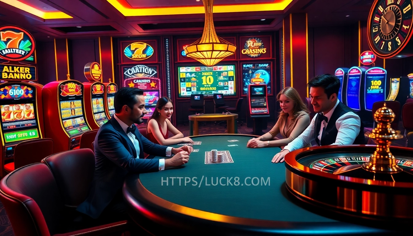 Thưởng thức trò chơi poker đầy cảm hứng tại https://luck8.com với hình ảnh casino sống động và những người chơi tương tác.