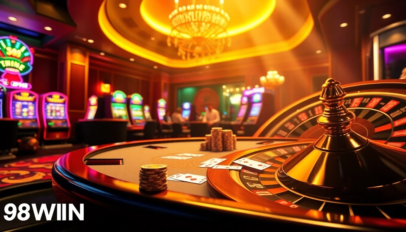 Engaged players at the 98WIN poker table enjoying a thrilling casino experience.