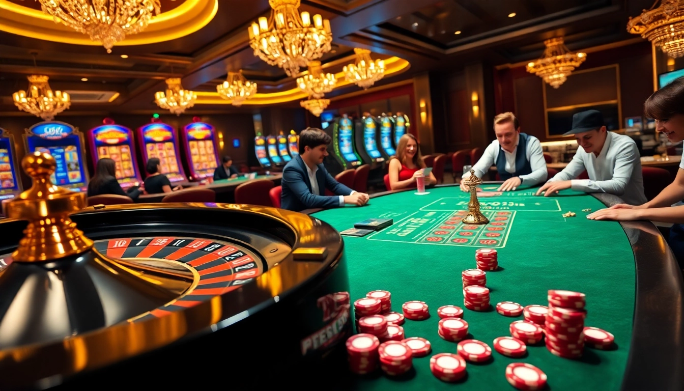 Players enjoying the thrill of games at GG88 guru casino, surrounded by vibrant tables and winning excitement.