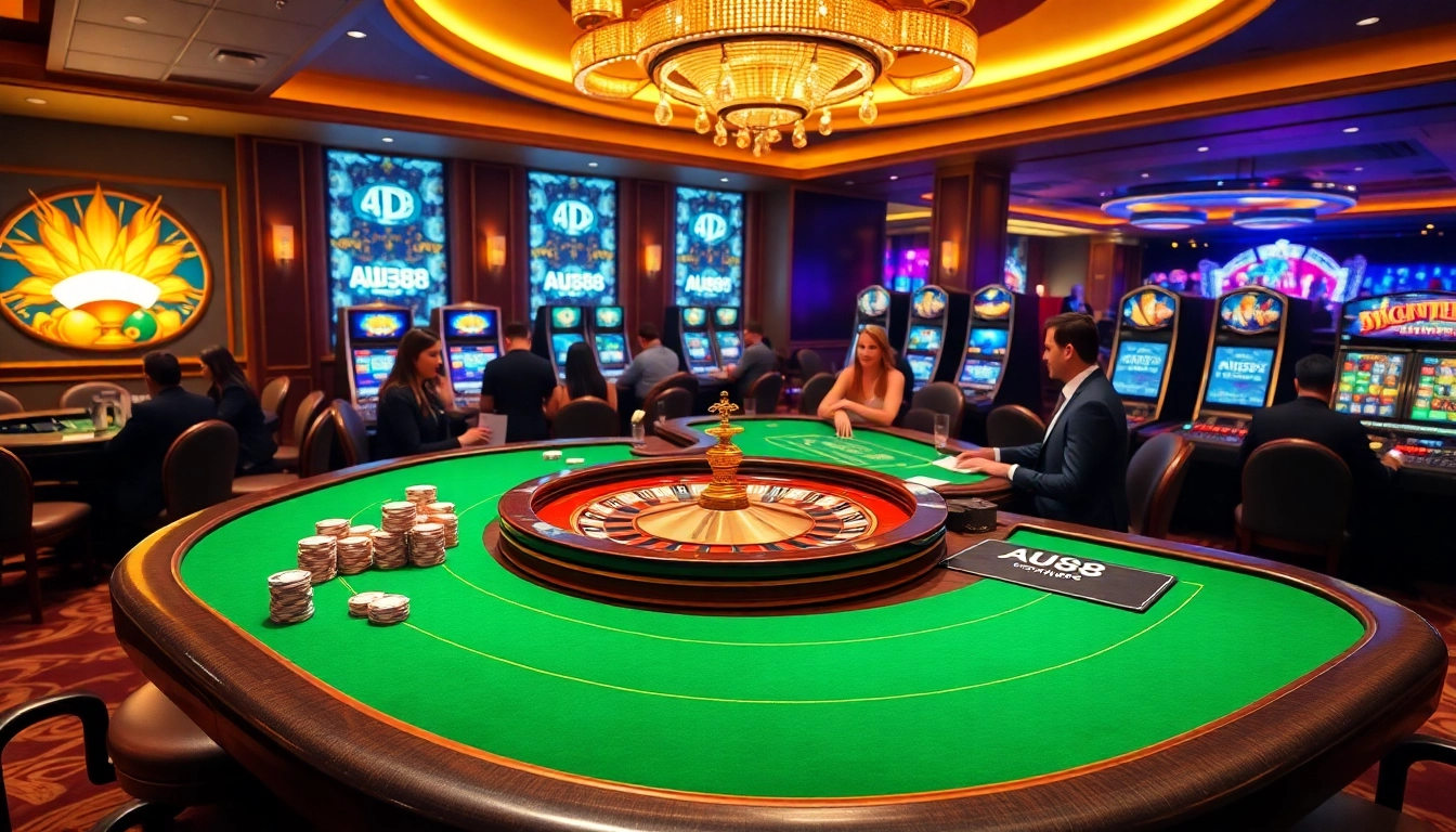 Experience thrilling gaming at AU88 with vibrant casino tables and engaging players.