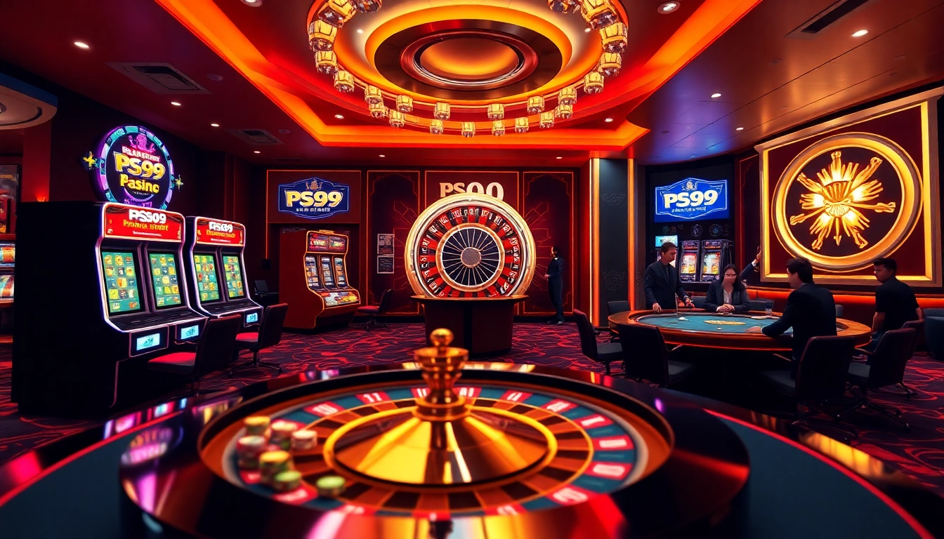 Experience high-stakes gaming at PS99 with vivid poker chips and a dazzling roulette wheel.