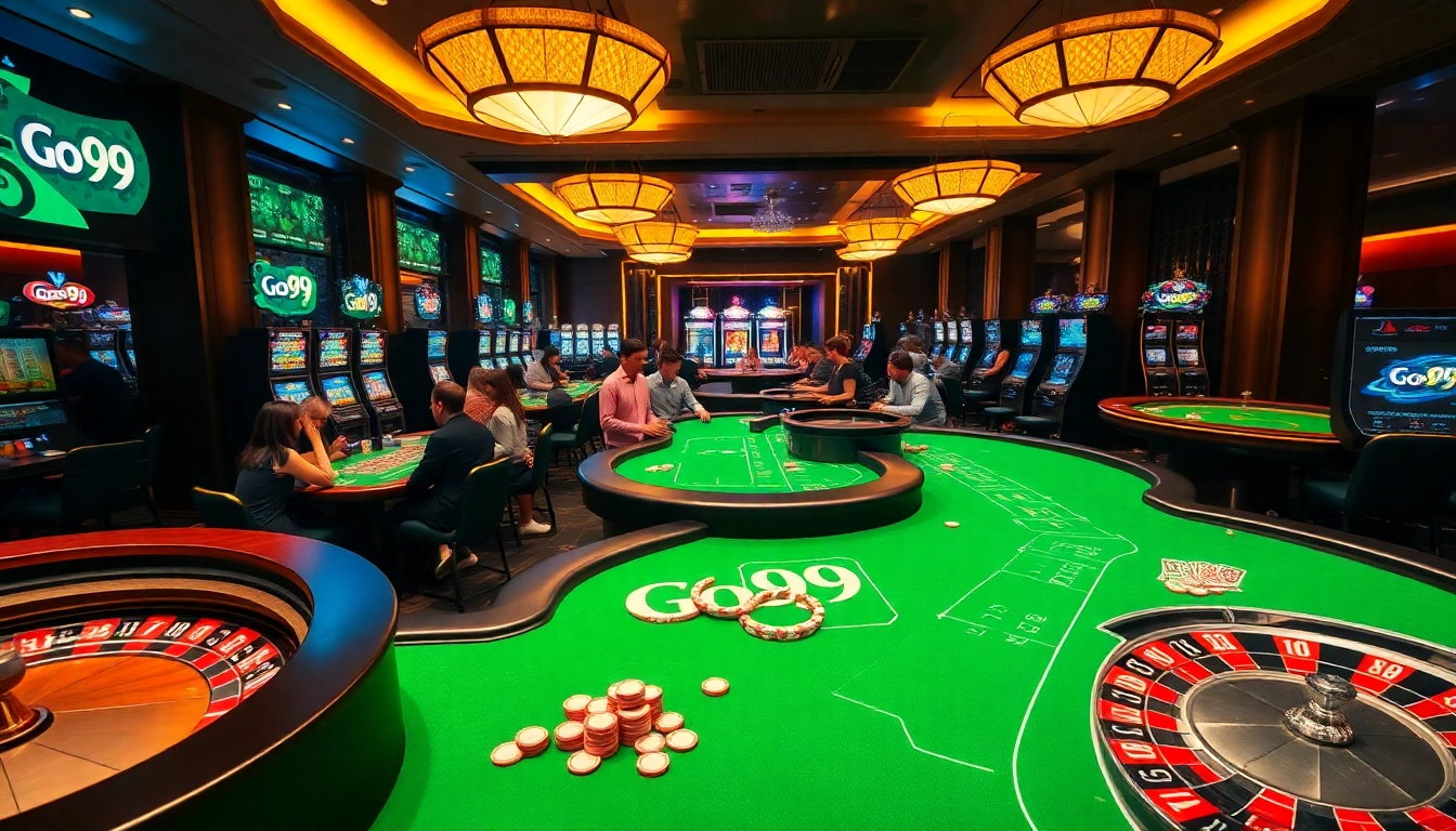 Experience the thrill of Go99 gaming with vibrant casino tables and engaged players.