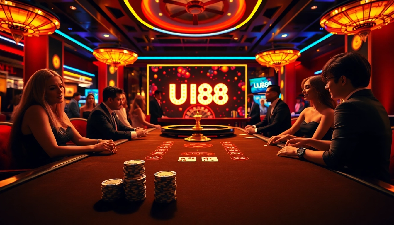 Capture the excitement of poker betting at UU88's luxurious casino table.