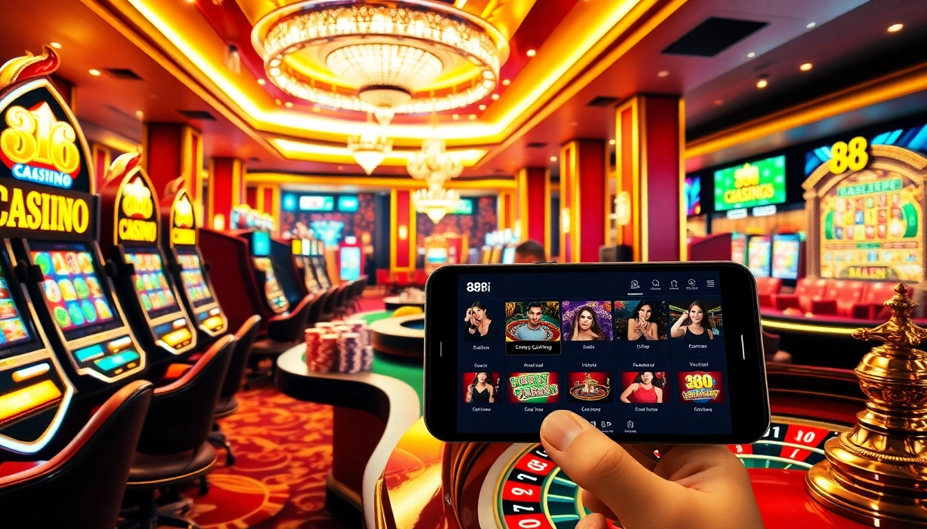 Gambling excitement at 88i casino with players engaged at tables and digital interfaces.