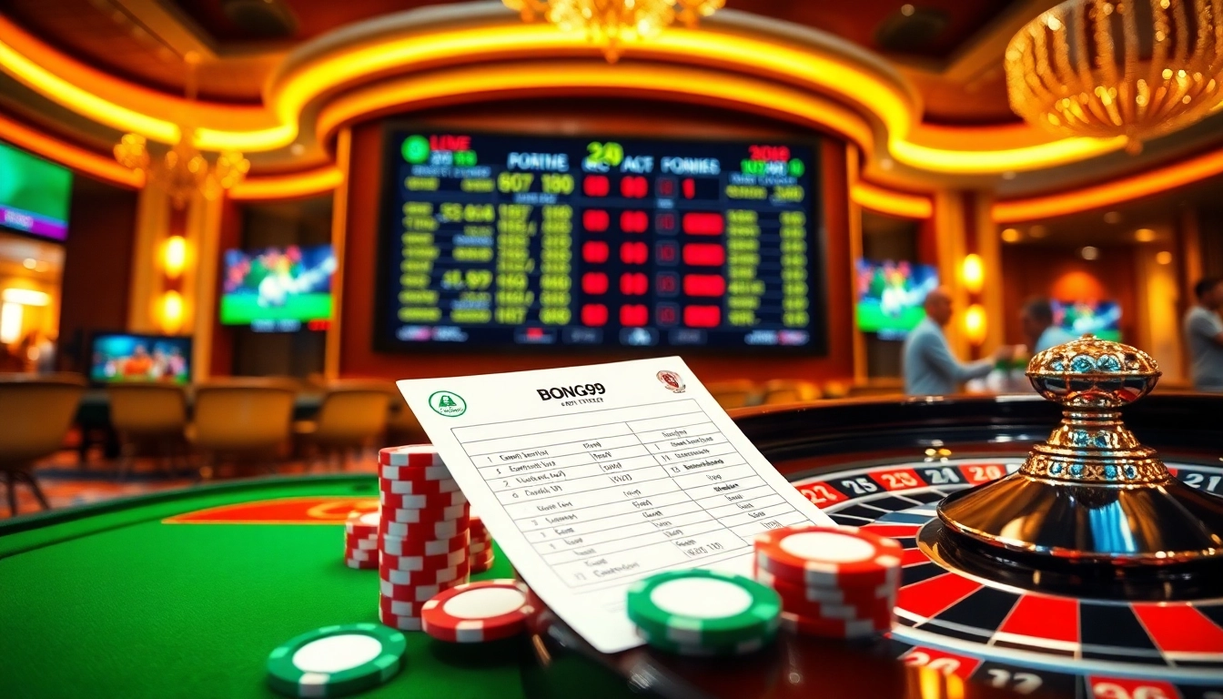 Engaging sports betting experience at bong99 with vibrant roulette and betting slips.