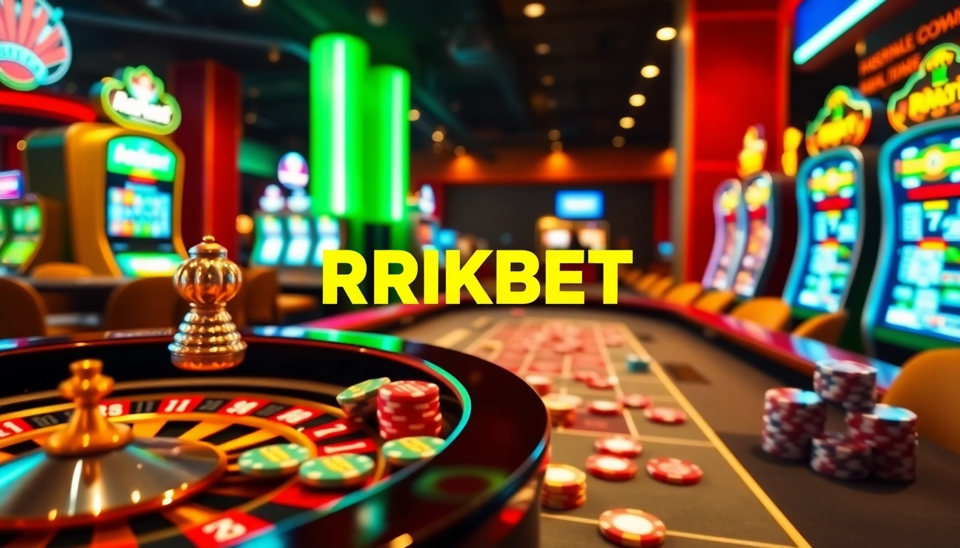 RIKBET offers an exhilarating gambling experience with vibrant slot machines and poker chips.