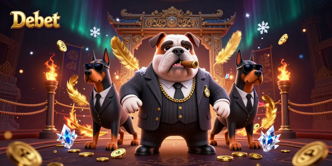 Bet on Debet with 3D mob boss bulldog and dynamic casino elements in an exciting scene.