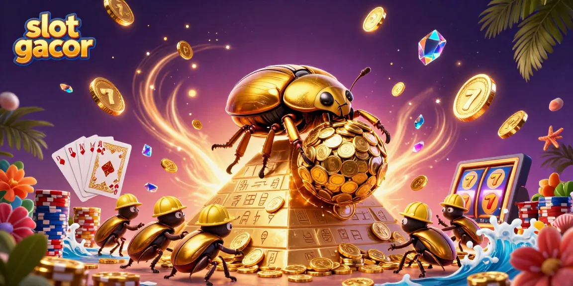 Experience slot gacor excitement with this vibrant 3D casino scene, featuring gold coins and dynamic games.