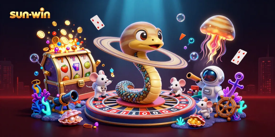 Players engage with the sun-win roulette scene featuring unique cosmic characters and vibrant slot elements.