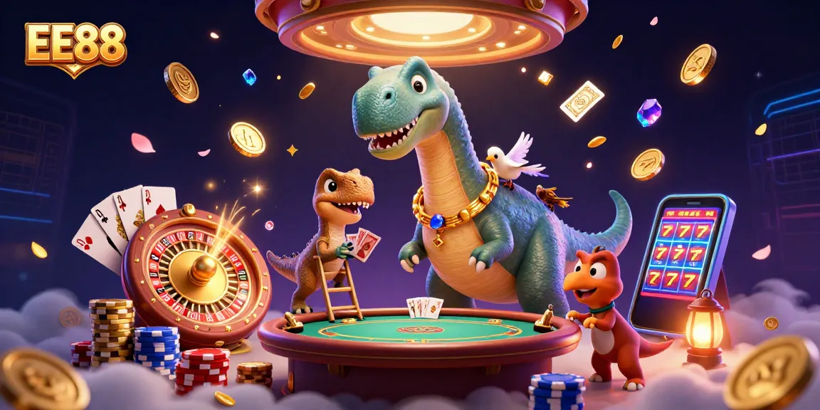 Engage in thrilling casino action at EE88 with vibrant 3D dinosaurs and dynamic game elements.
